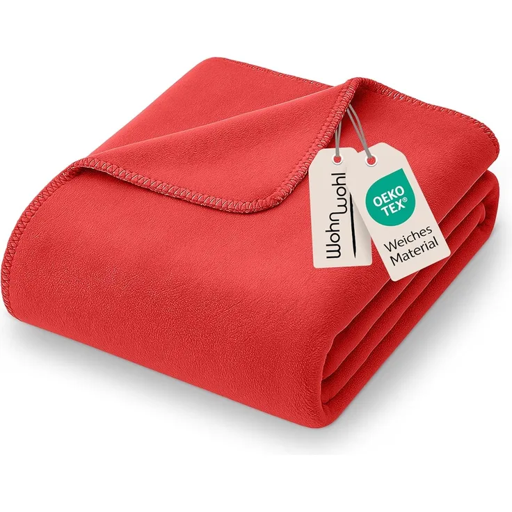 WOHNWOHL Kuscheldecke 150x200 cm • weiche Tagesdecke • Sofadecke • Wohndecke • Schlafdecke • Ökotex Zertifizierte Baumwolldecke • Farbe: Rot