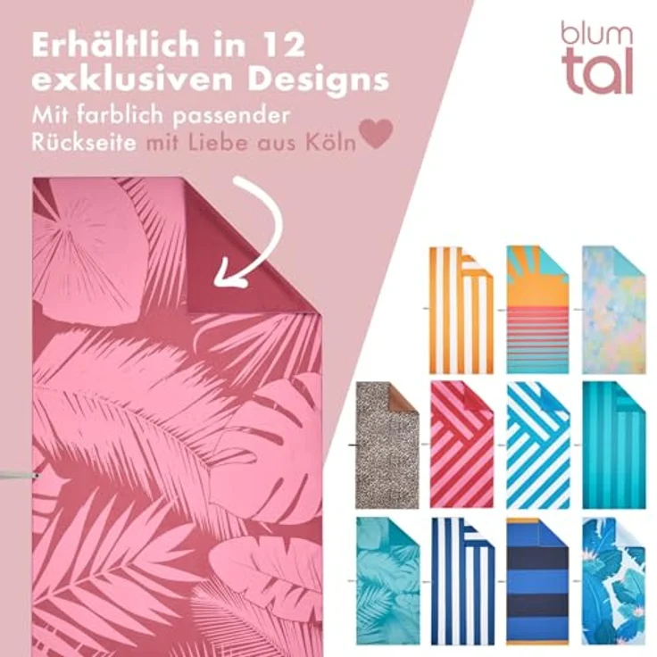 Blumtal Reisehandtuch Strandhandtuch 90x180 cm aus Mikrofaser - kompakt & schnelltrocknend, sandfrei mit Band - Mikrofaser Handtuch groß mit Wellen-Muster – Bild 8