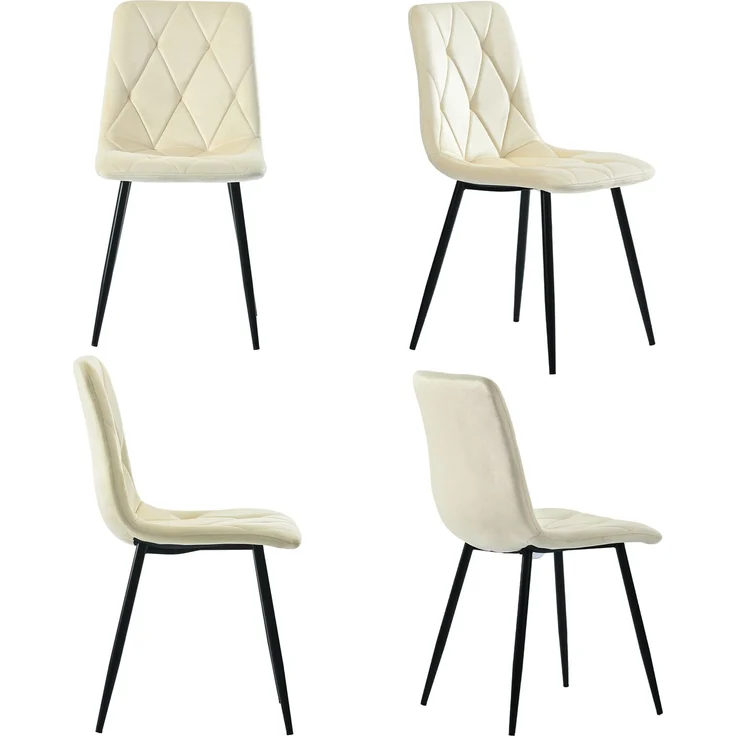 Essgruppe 5-teilig mit Marmoroptik Tisch 117×68 cm & 4 Beige Leinenstühlen,Esszimmer-Set für Küche und Wohnzimmer – Bild 4