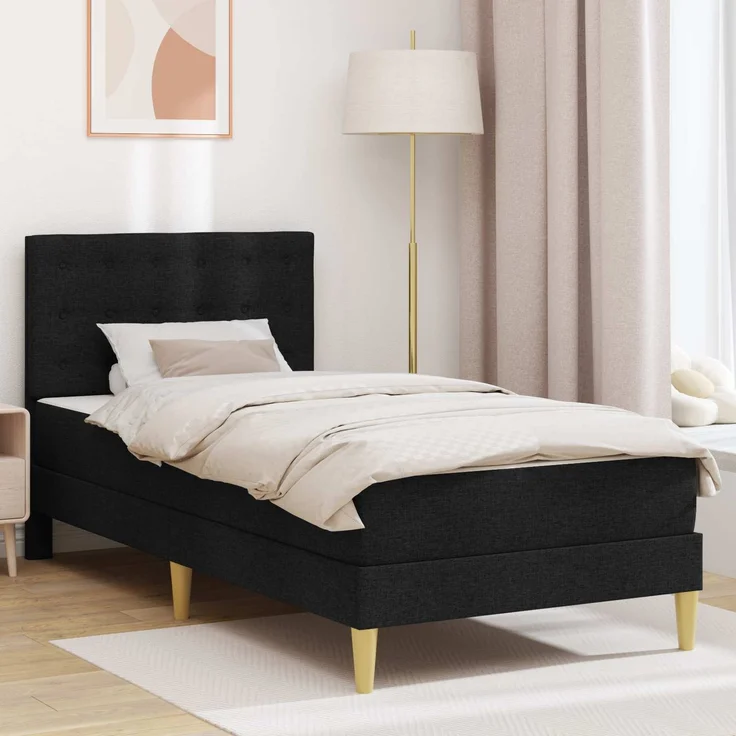 vidaXL Bettgestell mit Matratze mit Kopfteil Schwarz 90 x 190 cm Stoff 3415264 – Bild 1