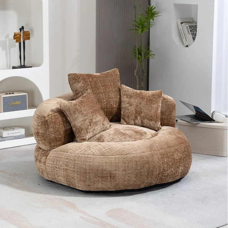 DESVIAE Sitzsack aus Chenille, Kaffee, 108x52x108 cm, mit Armlehnen und hoher Rückenlehne – Bild 2