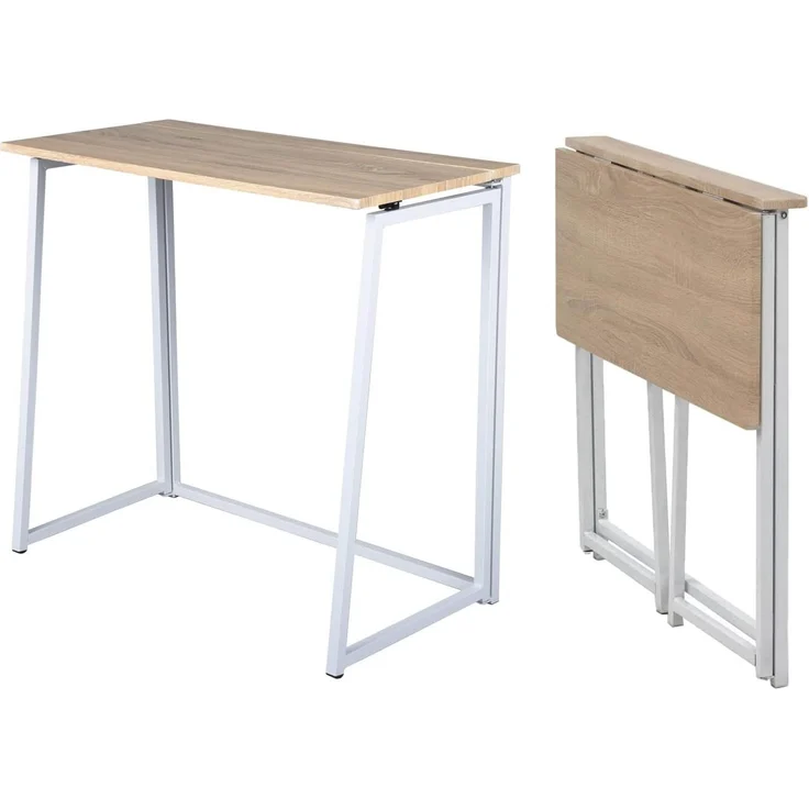 MEUBLE COSY Klapptisch Kleiner Klappbarer Schreibtisch Laptoptisch aus Holz und Metall Computertisch fürs Büro, Wohnzimmer, Home Office, Industrie-Design, Eiche, 80 x 40 x 74 cm