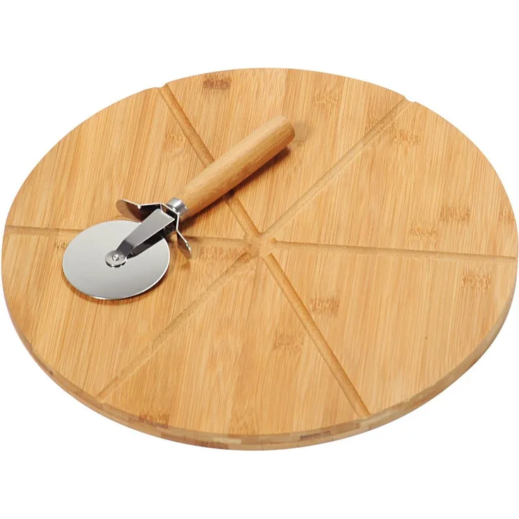 Pizza-Schneide- / Servierbrett mit Schneider - Bambus - Ø 32cm