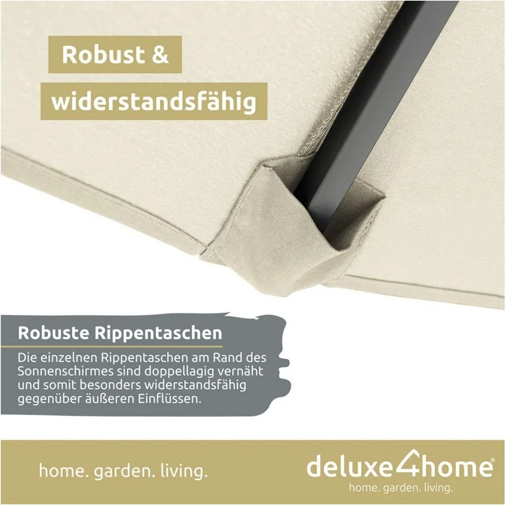 deluxe4home Sonnenschirm Ampelschirm Ø270 cm mit Ständer & Schutzcover I Terrassenschirm, Mit Handkurbel – Bild 2