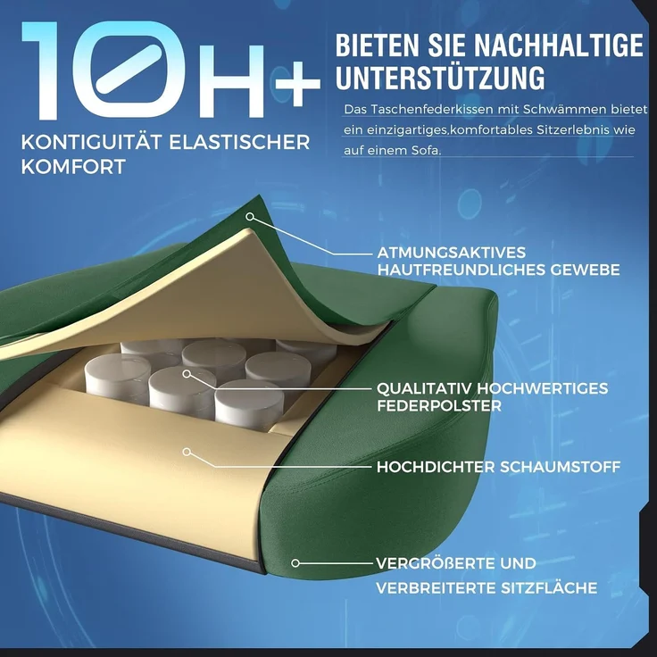 GTPLAYER Gaming Stuhl, Atmungsaktiver Bürostuhl, bürostuhl ergonomisch, Hochwertiger - Stoff, Ergonomischer PC Stuhl, 160° Verstellbare Rückenlehne und ausziehbare Fußstütze, Grün – Bild 4