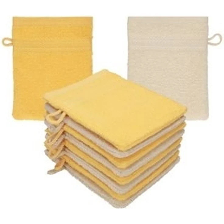 Betz Waschhandschuh 10 Stück Waschhandschuhe Premium 16x21 cm Farbe honiggelb - Sand, (10-St), Waschlappen Set – Bild 6