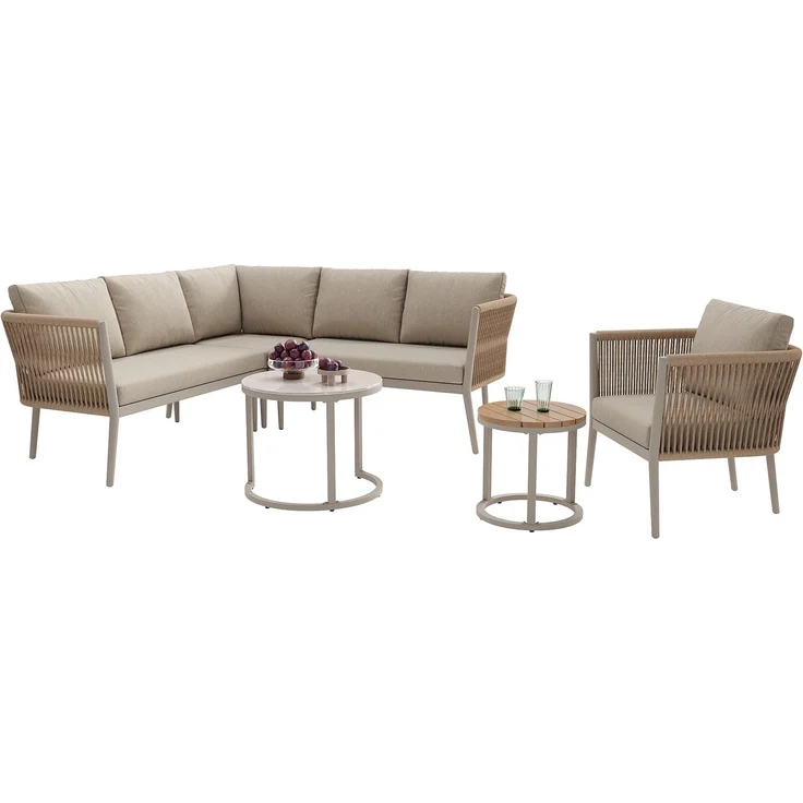 Merax Gartenlounge-Set für 5-6 Personen, 6-Sitzer Gartenmöbel-Set Sitzgruppe mit 2 stapelbaren Couchtische, Beige – Bild 10