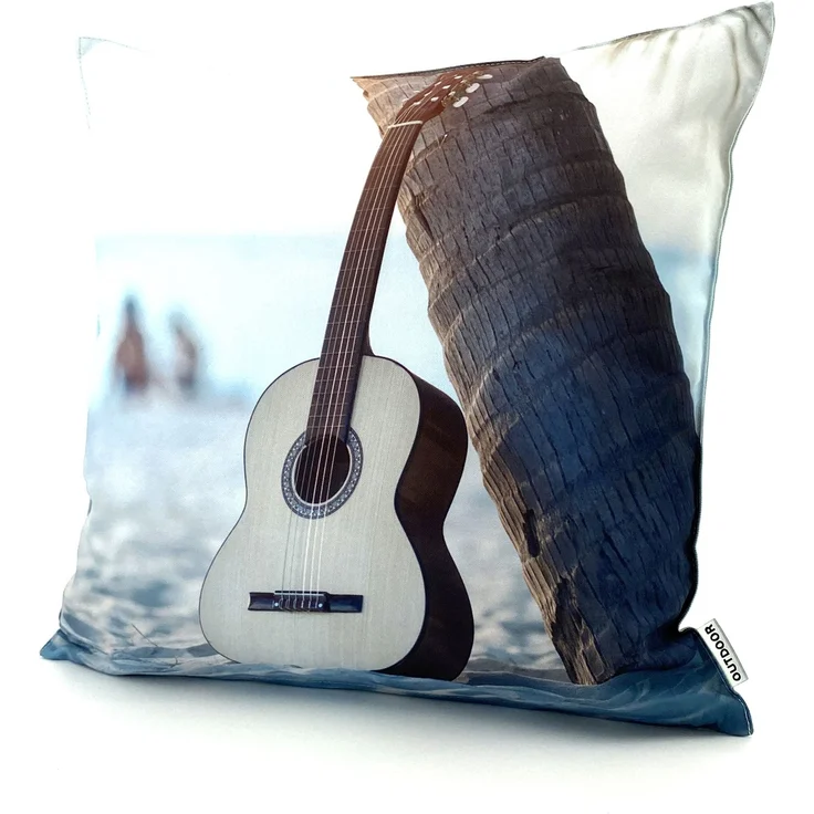 heimtexland ® Outdoorkissen Lotus Effekt 45x45 Garten Dekokissen Wasserabweisend Outdoor Lounge Deko Kissen Typ742 Beach Gitarre – Bild 1