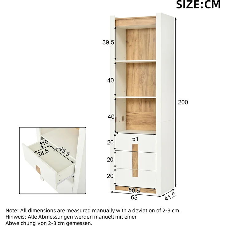 Vitrine 63 x 41,5 x 200 cm aus Spanplatte mit Schubladen und Bluetooth-LED-Beleuchtung – Bild 5