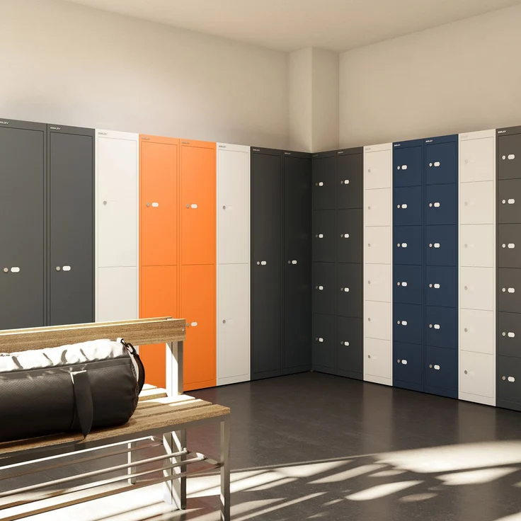 Bisley Garderobenschrank Office mit Schloss aus Stahlblech, 4 Fächer - Spind abschließbar für Sportzeug, Kleidung & Co. - Tiefe: 45,7 cm - Farbe: verkehrsweiß, CLK184-696 – Bild 6