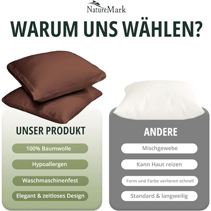 NatureMark Kissenbezüge 2er Pack Jersey Kissenbezug Kissenhülle, (2 Stück), Kissenhülle in vielen Größen und Farben (40 x 40 cm, Schoko braun) – Bild 8