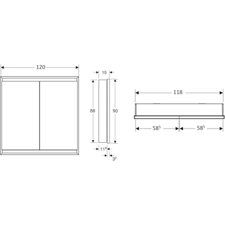 Geberit ONE Spiegelschrank mit ComfortLight, 2 Türen, Unterputzmontage, 120 x 90 x 15 cm, 505.805.00, Farbe: weiss / Aluminium pulverbeschichtet - 505.805.00.2 – Bild 2