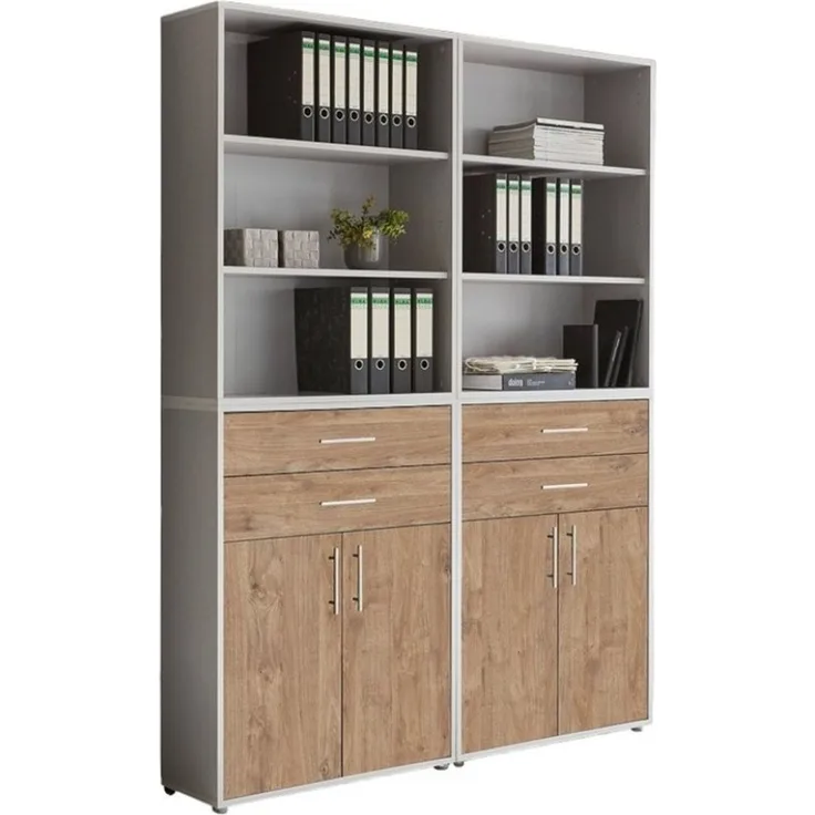BMG Möbel Aktenschrank Office Edition (Set 20, Büroschrank mit Metallgriffen, 4 teilig) mit Schubladen, Gesamtmaß (B/H/T) 84,1 x 227,2 x 33 cm