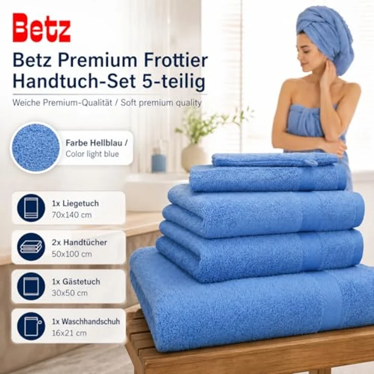 Betz Handtuch Set 5-TLG. Premium 1 Duschtuch 2 Handtücher 1 Gästetuch 1 Waschhandschuh, 100% Baumwolle – Bild 3