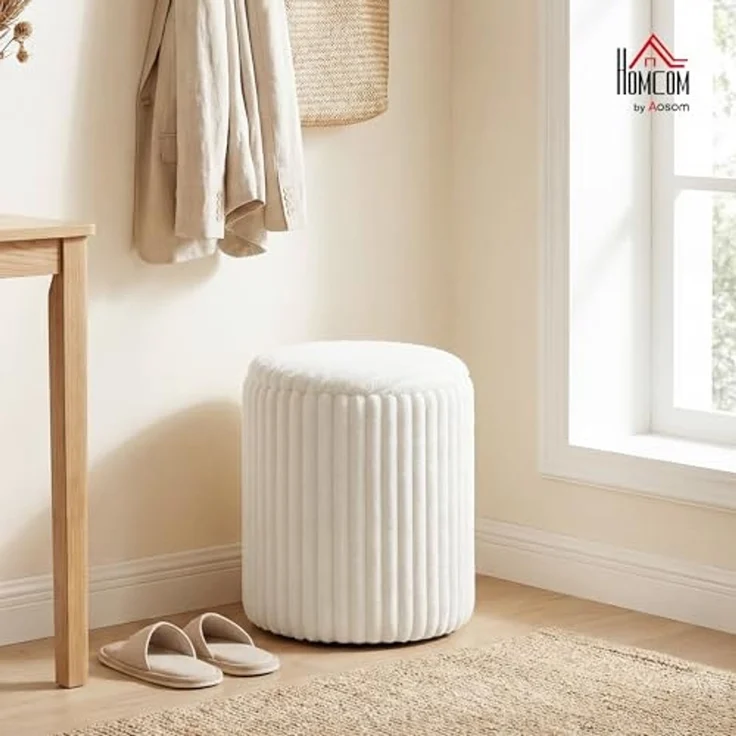 HOMCOM Sitzhocker Runder Polsterhocker (Set, 1 St, Hocker mit Stauraum), mit Stauraum, als Couchtisch nutzbar – Bild 2