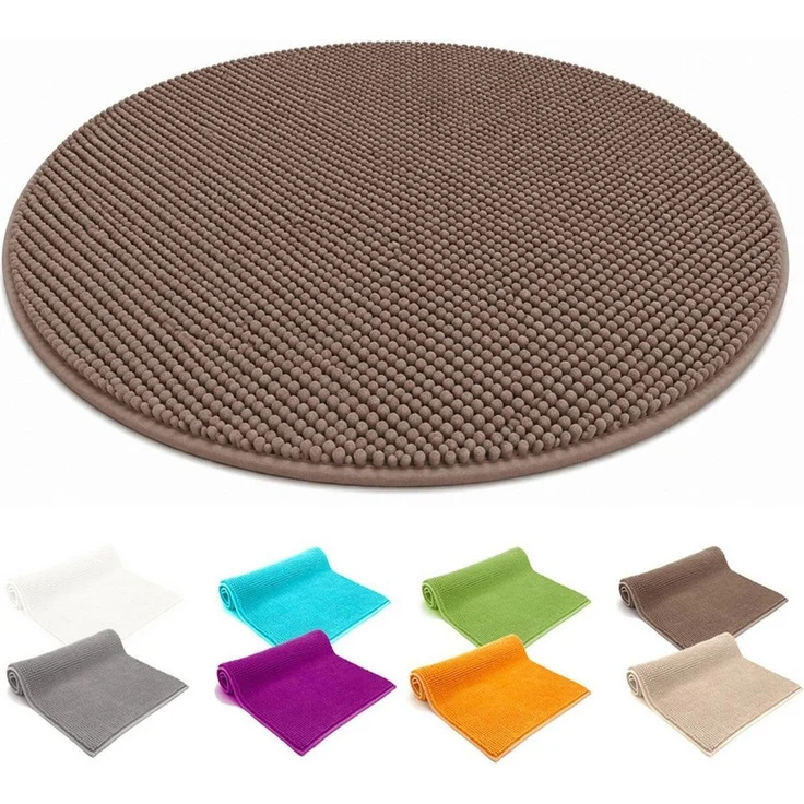 heimtexland Badematte Badvorleger Chenille Badteppich Duschvorleger, rutschhemmend beschichtet, Fußbodenheizung geeignet, schnell trocknend, strapazierfähig, fußbodenheizungsgeeignet, rutschfest, saugstark, Polyester, rund, Rund 60 cm, Hochflor, super ... – Bild 1