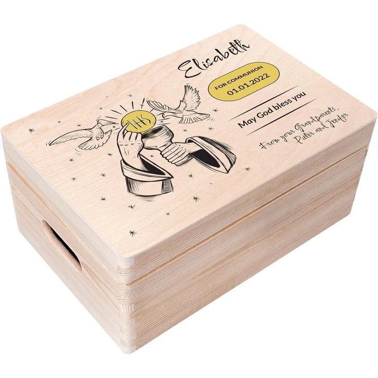 Creative Deco Holzkiste Kommunion Geschenke für Mädchen und Jungen, Natur 30 x 20 x 14 cm – Bild 2