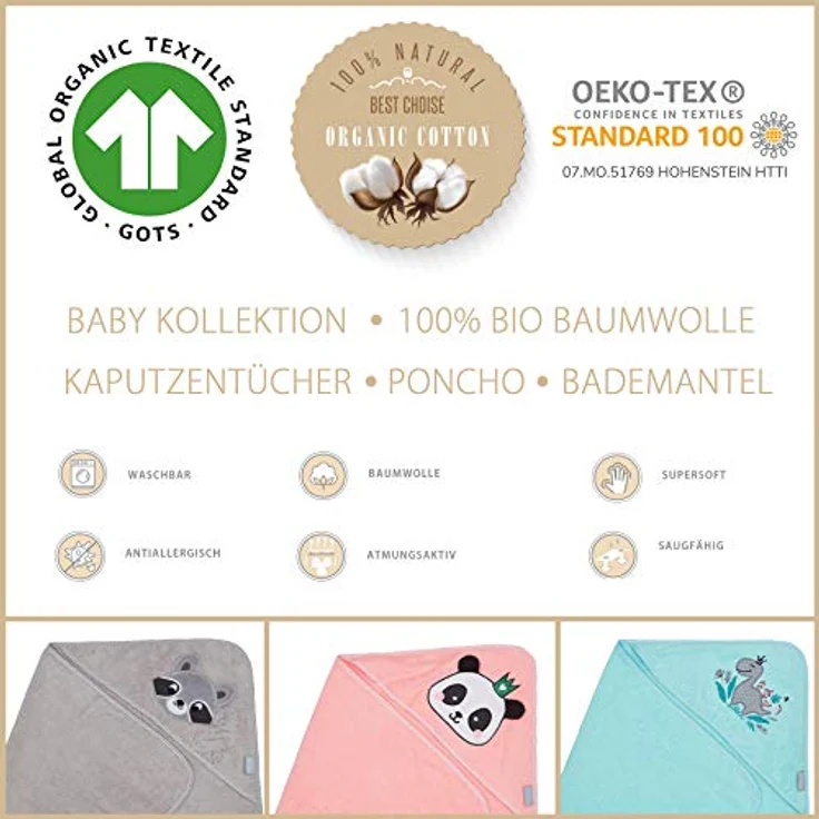 SEI Design Kapuzenhandtuch aus 100% BIO Baumwolle Frottee, Frottee (1-St), inkl. Geschenkverpackung – Bild 3