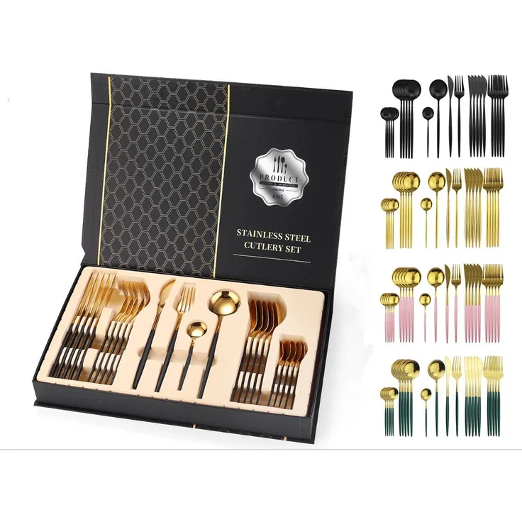Faizee Möbel, Besteck Set Edelstahl für 6 Personen 24-teiliges Besteckset hochglanzpoliert Spülmaschinenfest Luxury Box
