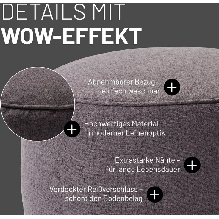 Lumaland 'Comfort Line' Sitzsack-Hocker, Indoor, Polyester dunkelgrau, 45 x 45 x 25 cm, 50 l – Bild 5