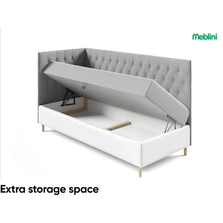 MEBLINI Kinderbett mit Bettkasten FILIPPO 3 80x200 Links – H3/Grau Samt Gepolstert Einzelbett mit Matratze - Polsterbett mit Stauraum - Bett mit Kopfteil – Stauraumbett – Bild 5