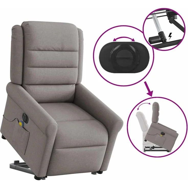 vidaXL Elektrischer Massagesessel mit Aufstehhilfe Taupe Stoff 3303351 – Bild 9