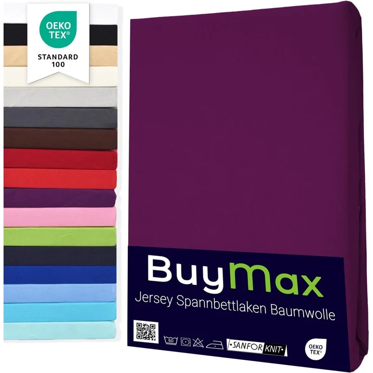 Buymax® Spannbettlaken 90x200 cm Baumwolle 100% Spannbetttuch Bettlaken Jersey, Matratzenhöhe bis 25 cm, Farbe Aubergine – Bild 1