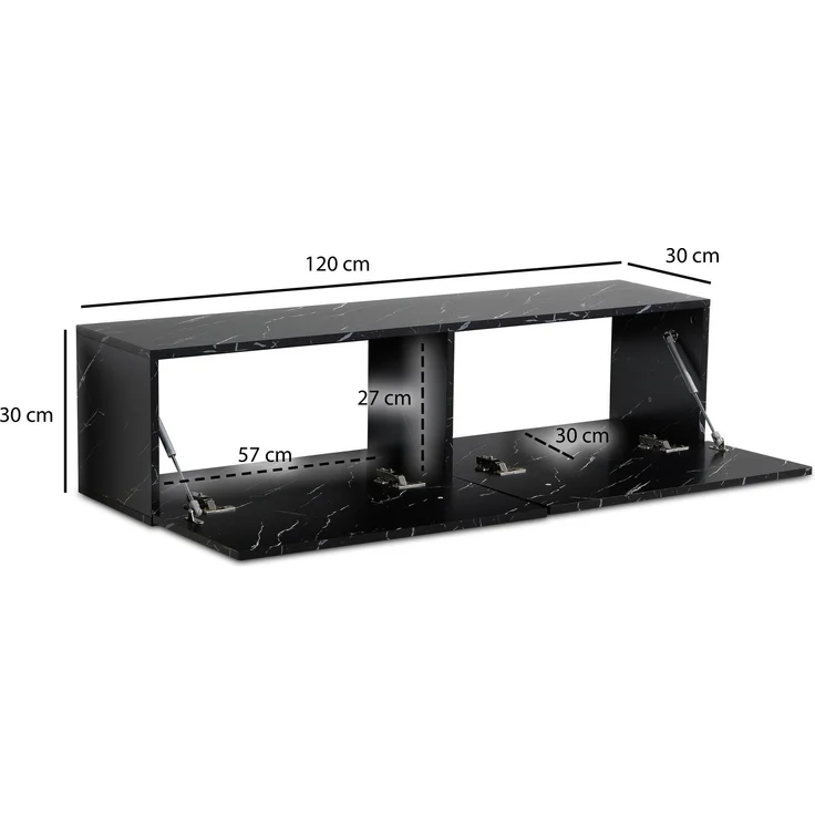 FINEBUY Lowboard FB58626 (Marmor-Optik Schwarz 120x30x30 cm mit zwei Türen), TV-Kommode Hoch, TV-Schrank Modern, Fernsehtisch – Bild 3