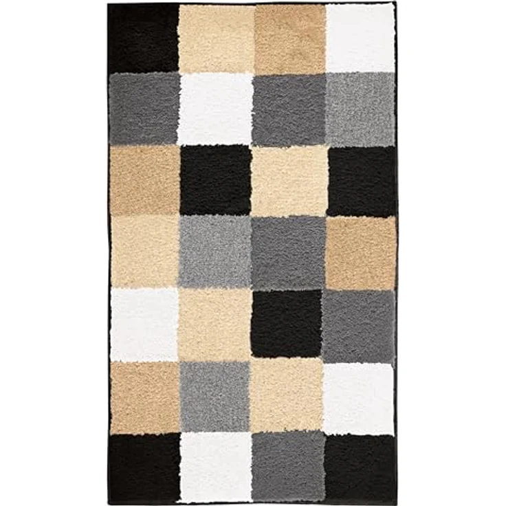 Kleine Wolke Badematte Caro, Höhe 25 mm, rutschhemmend beschichtet, fußbodenheizungsgeeignet, Kunstfaser, rechteckig, Badteppich, modernes Karo-Muster, Pastell-Farben, waschbar – Bild 5