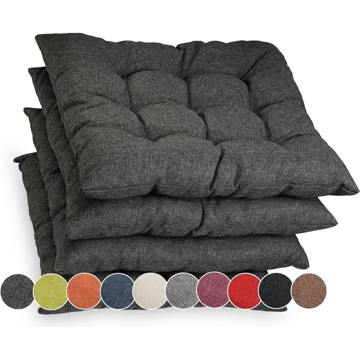 sunnypillow Stuhlkissen 4er Set Stuhlkissen mit Bändern Ontario, Anthrazit – Bild 5