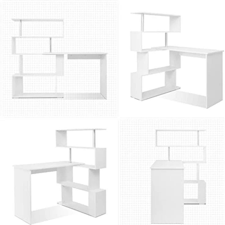 Mondeer Computertisch L-Förmig, Eckschreibtisch, mit 360 Grad Drehbarem Bücherregal für Arbeitszimmer Wohnzimmer Büro 157 x 45 x 130,5 cm, Weiß – Bild 8