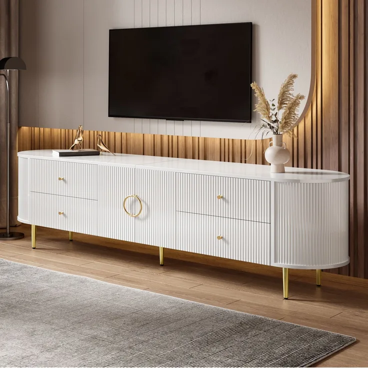 TV-Schrank 180 x 40 x 38 cm mit Schubladen und Doppeltür – modernes Lowboard aus MDF in Weiß