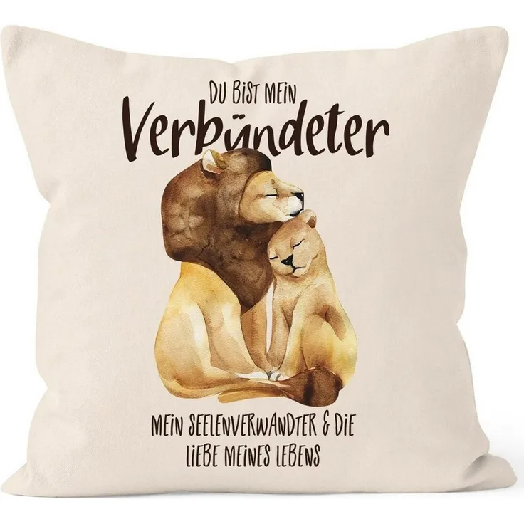 MoonWorks Dekokissen Kissen-Bezug Du bist mein Verbündeter Löwe Löwen Pärchen Liebe Spruch Geschenk Liebessprüche Kissen-Hülle Deko-Kissen MoonWorks®