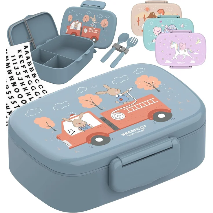 BEARFOOT Lunchbox Brotdose Kinder mit Fächern,leicht & auslaufsicher-Feuerwehr, Kindergarten und Schule - Mädchen und Jungen, Vesperbox, Snackbox