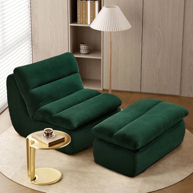 Loungesofa mit Fußhocker 101x81x75 cm, Grün, Cordstoff, abnehmbare Polster – Bild 3