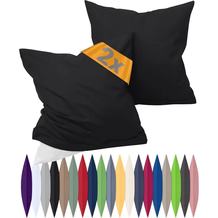 npluseins Renforcé-Kissenbezüge im Doppelpack - 100% Baumwolle - schlicht und edel 698. 898, 40x60 cm, schwarz