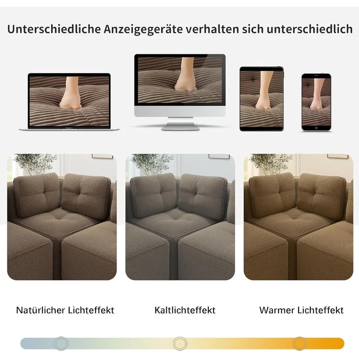 3 Sitzer Sofa Ecksofa Cordstoff Polsterung Armlehnen Braun 3-Sitzer – Bild 9