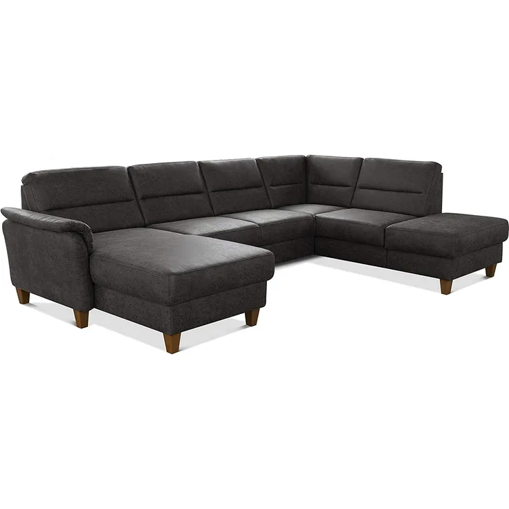 CAVADORE Wohnlandschaft Palera / Federkern-Sofa in U-Form im Landhausstil / 314 x 89 x 212 / Mikrofaser in Lederoptik, Dunkelgrau