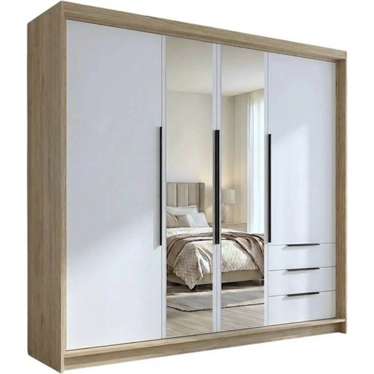 A&J MöbelLand GmbH Drehtürenschrank viertüriger Kleiderschrank mit Schubladen und Metallgriffen. (Geräumiger vier¬türiger Kleiderschrank mit Schubladen und Metallgriffen. Geräumiger Schrank mit einer Breite von 200 cm und Schubladen, ideal zur Aufbewah... – Bild 4