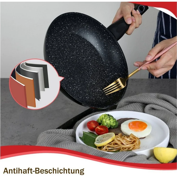 HOMELUX Topf-Set Kochgeschirr-Set, Induktions Töpfe Set, Antihaftbeschichtung, Aluminium, Edelstahl (Set, 15-tlg), Induktion – Bild 4
