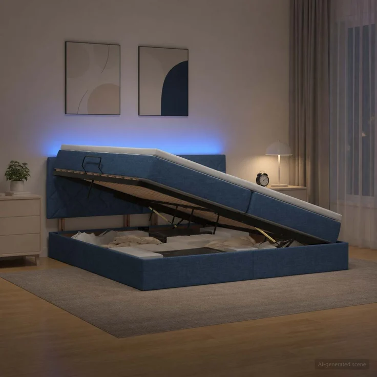 vidaXL LED-Speicherbett mit Matratze Blau 200 x 200 cm Stoff 3459152 – Bild 5