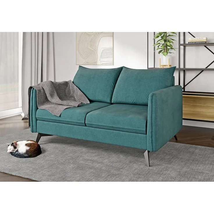 S-Style Möbel 2-Sitzer Sofa Azalea mit Schwarz Metall Füßen aus Luxusmicrofaser, mit Wellenfederung