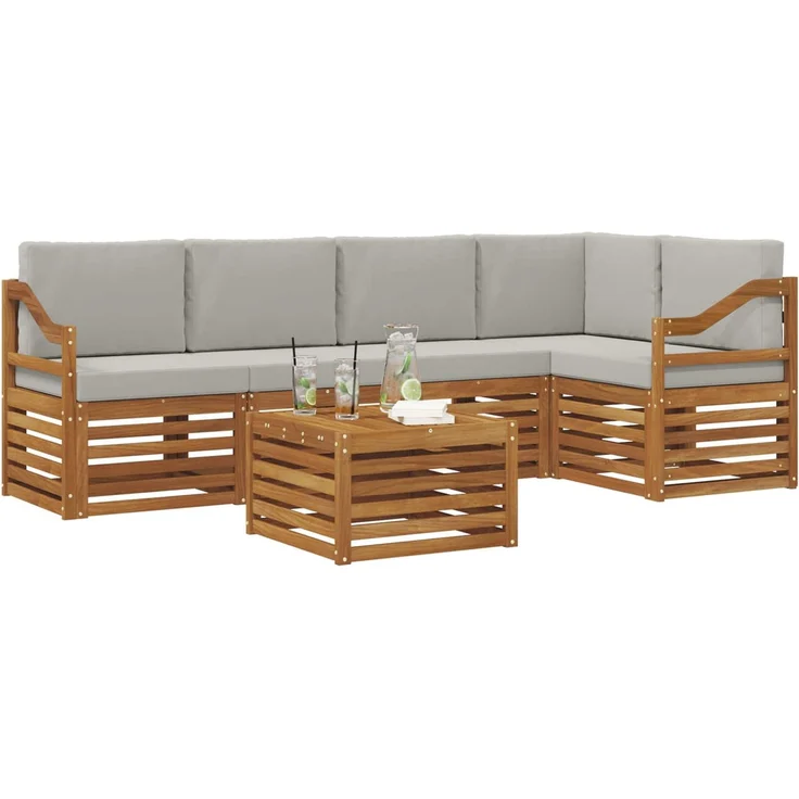 vidaXL Outdoor-Sofagarnitur 6 stk. 5-Sitzer Natur und Hellgrau 3374866 – Bild 3
