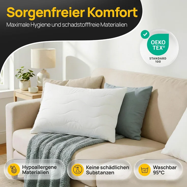 LILENO HOME Kopfkissen 30x50 (1er Set) – 95 °C waschbar, Oeko-Tex & Made in DE – Allergiker Kissen 30x50 für himmlischen Schlaf – Haut schmeichelndes & geruchsfreies Pillow – Bild 3