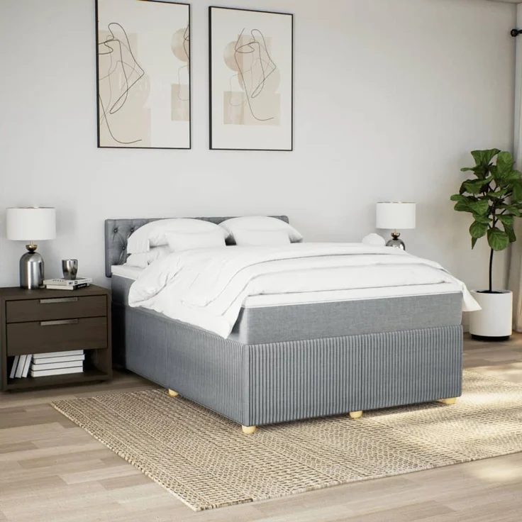 vidaXL Boxspringbett mit Matratze Hellgrau 140x200 cm Stoff 3289786 – Bild 4