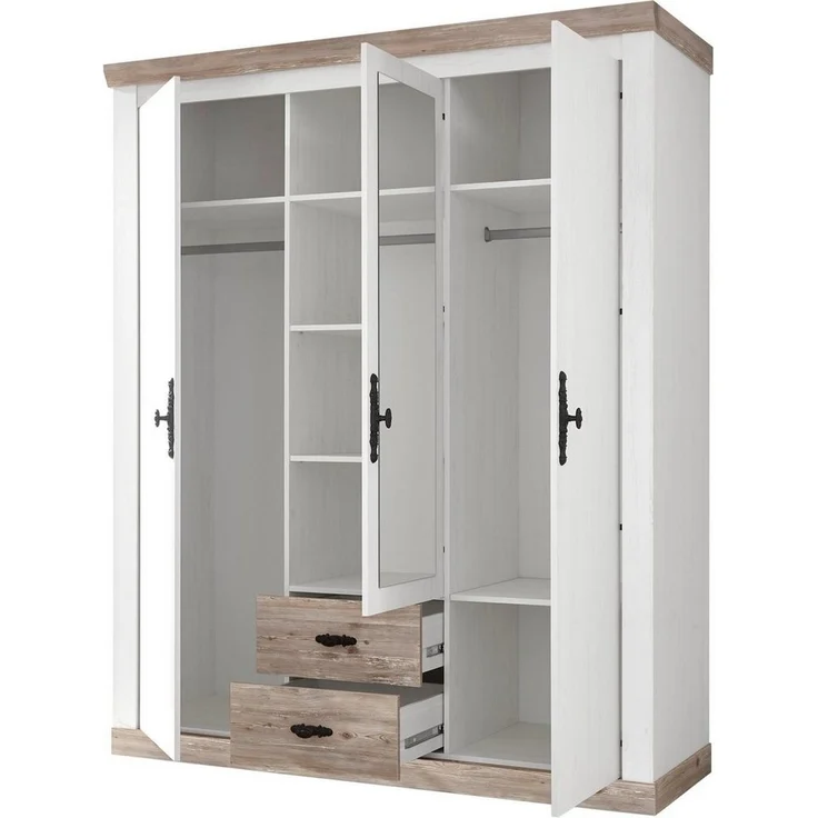 Home affaire Drehtürenschrank Florenz Landhausschrank,rustikale Metallgriffe mit feinen Verzierungen Kleiderschrank mit Spiegel Schlafzimmerschrank BESTSELLER Garderobe – Bild 3