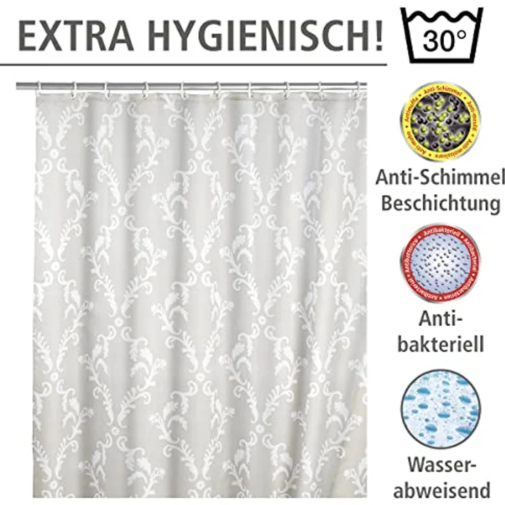 WENKO BAROQUE Duschvorhang 180 x 200 cm, Beige, waschbar – Bild 7