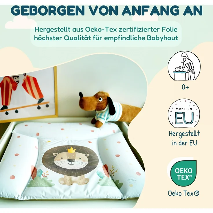 Ceba Baby® Wickelauflage 75x72 cm – Weiche Baby Wickelunterlage - Wasserdicht, abwaschbar - inkl. abnehmbarem Baumwollbezug – Für Jungen und Mädchen – OEKO-TEX® Standard 100 – Made in EU – Bild 5