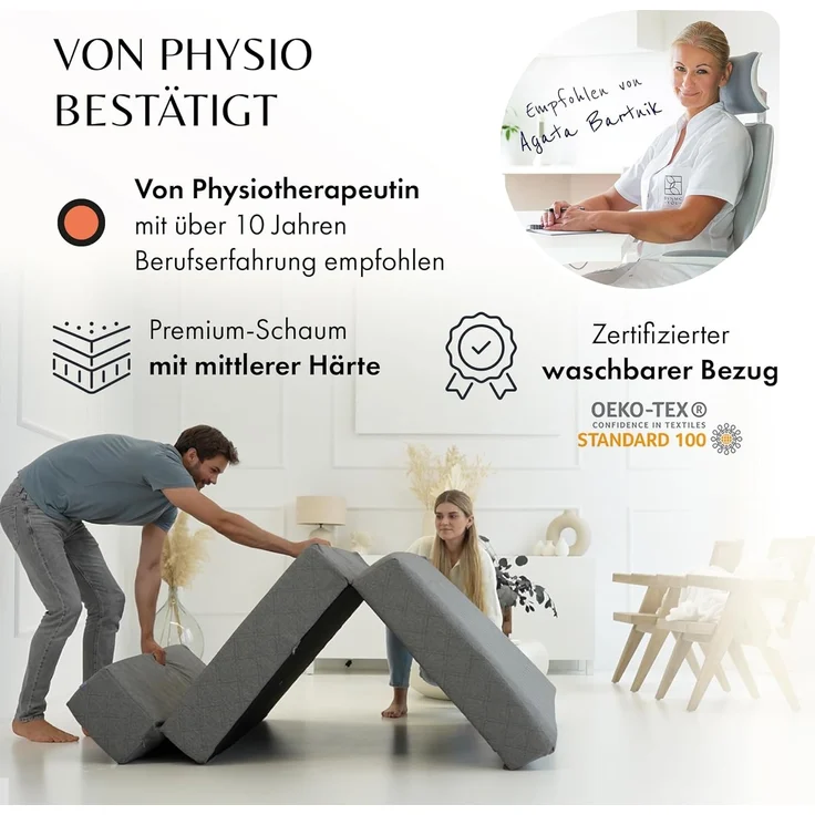 Klappmatratze Schlafsofa für 2-140x200x20 cm Gästebett Klappbar - Test SEHR GUT, DYNMC you, (Klappmatratze Mittel Hart H3 - Gästematratze Klappbar) – Bild 4