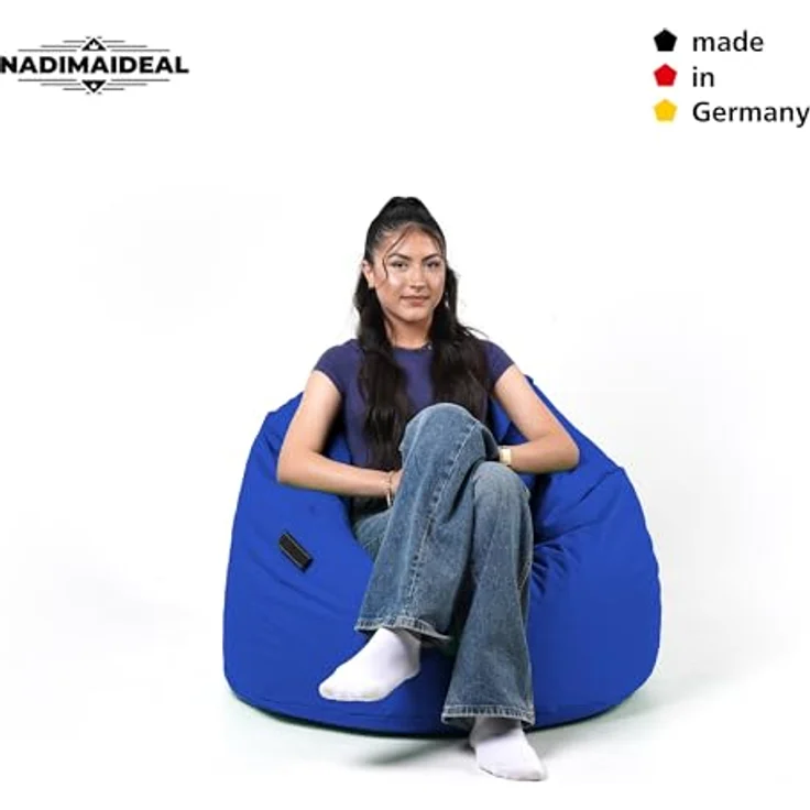 Nadimaideal Sitzsack Tropfenform Kastanie | Bodenkissen für Kinder & Erwachsene | Indoor & Outdoor | Gaming Sitzsack - Sitzkissen - Beanbag | Füllung EPS Perlen (Blau, XXL-Durchmesser 88 cm) – Bild 6